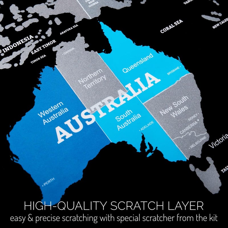 Light sturdy raw material Detailed Scratch off World Map Extra Large - Scratchable World Poster Black and Silver - Best Gift Travel Map - Huge Adventure Poster Global sizing options - Image 5