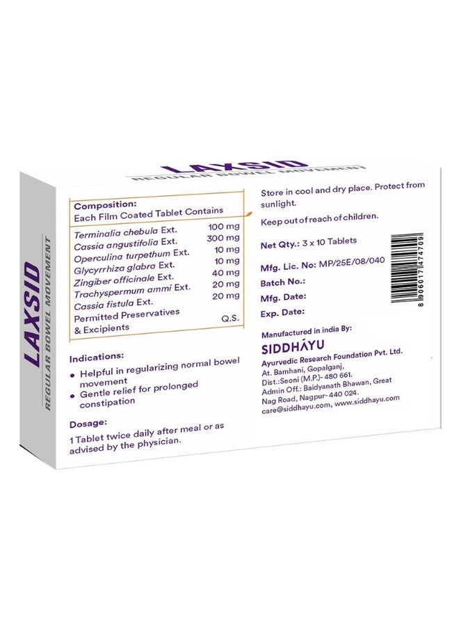 SIDDHAYU Laxsid Tablets For Constipation Relief 30's tab - Image 2