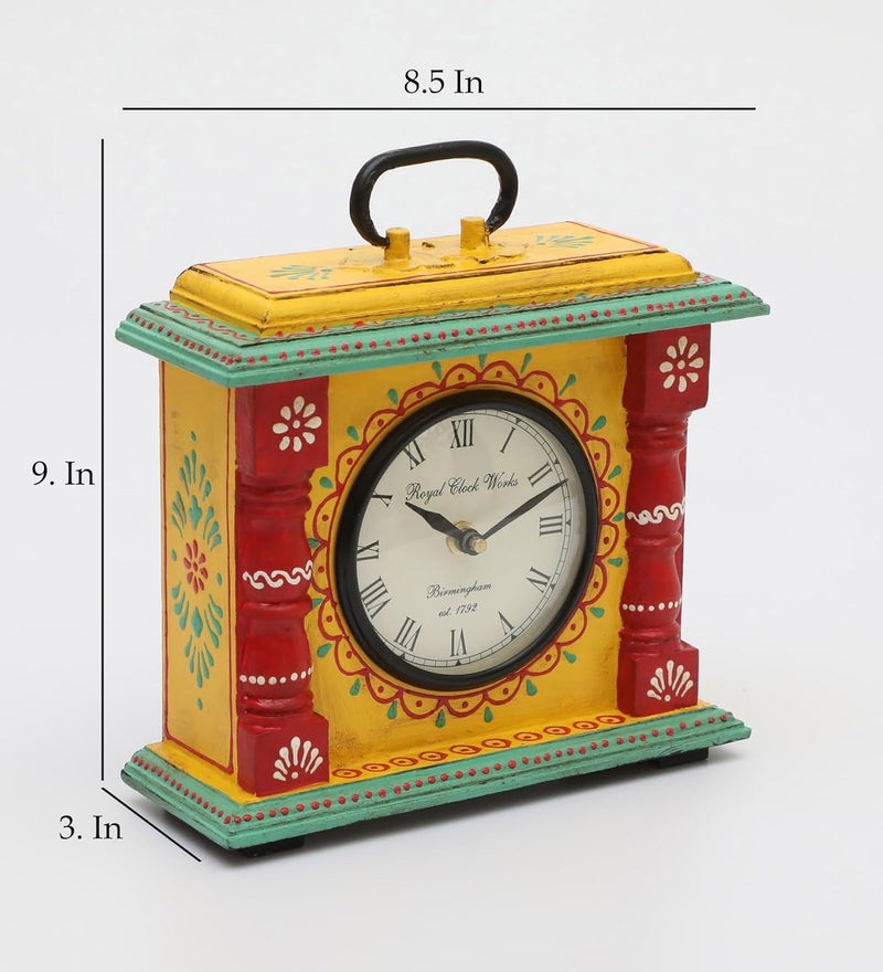 vedas Kyoto Hand Painted Silent Non Ticking Small Clock Battery Operated Simply Design for Bedroon Bedside Desk I Wooden Antique Desk Clock Size 85 x 9 Inches - Image 3
