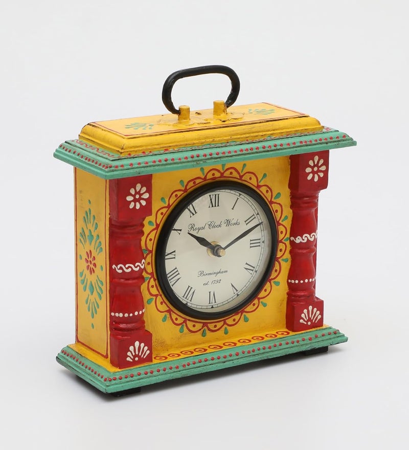 vedas Kyoto Hand Painted Silent Non Ticking Small Clock Battery Operated Simply Design for Bedroon Bedside Desk I Wooden Antique Desk Clock Size 85 x 9 Inches - Image 2