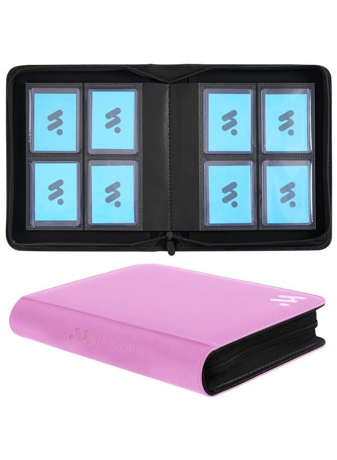 MORABTO Toploader Binder, Holds 128 Top Loaders,4 Pocket Top Loader Binders for 3" x 4" Rigid Cards,Card Album Folder for Hard Plastic Top Loaders -Pink - Image 1