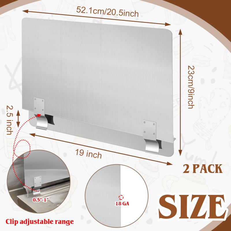 Ferraycle 2 Packs Stainless Steel Fryer Splash Guard Commercial Splatter Guard Side Stove Splash Guard for Stop Oil from Splattering (20-1/2" W x 9" H) - Image 2