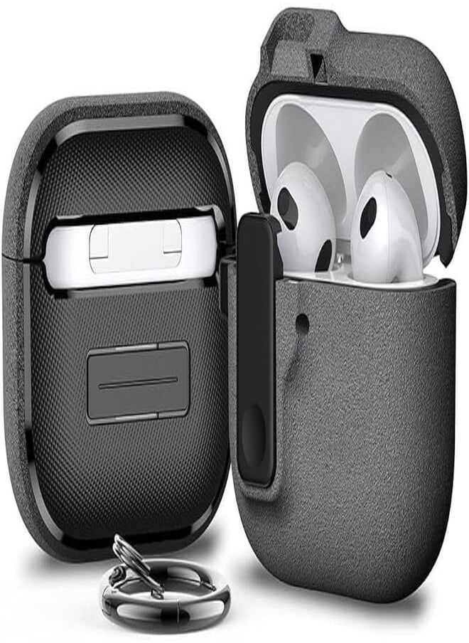 Generic - Fekra Compatible with AirPods 4 Case (2024) Cover Automatic Switch Lock, Clip Airpods 4th Generation Case 2024 Men Women, Shockproof Protective Hard Shell with Carabiner (Grey (Hybrid)) - Image 1