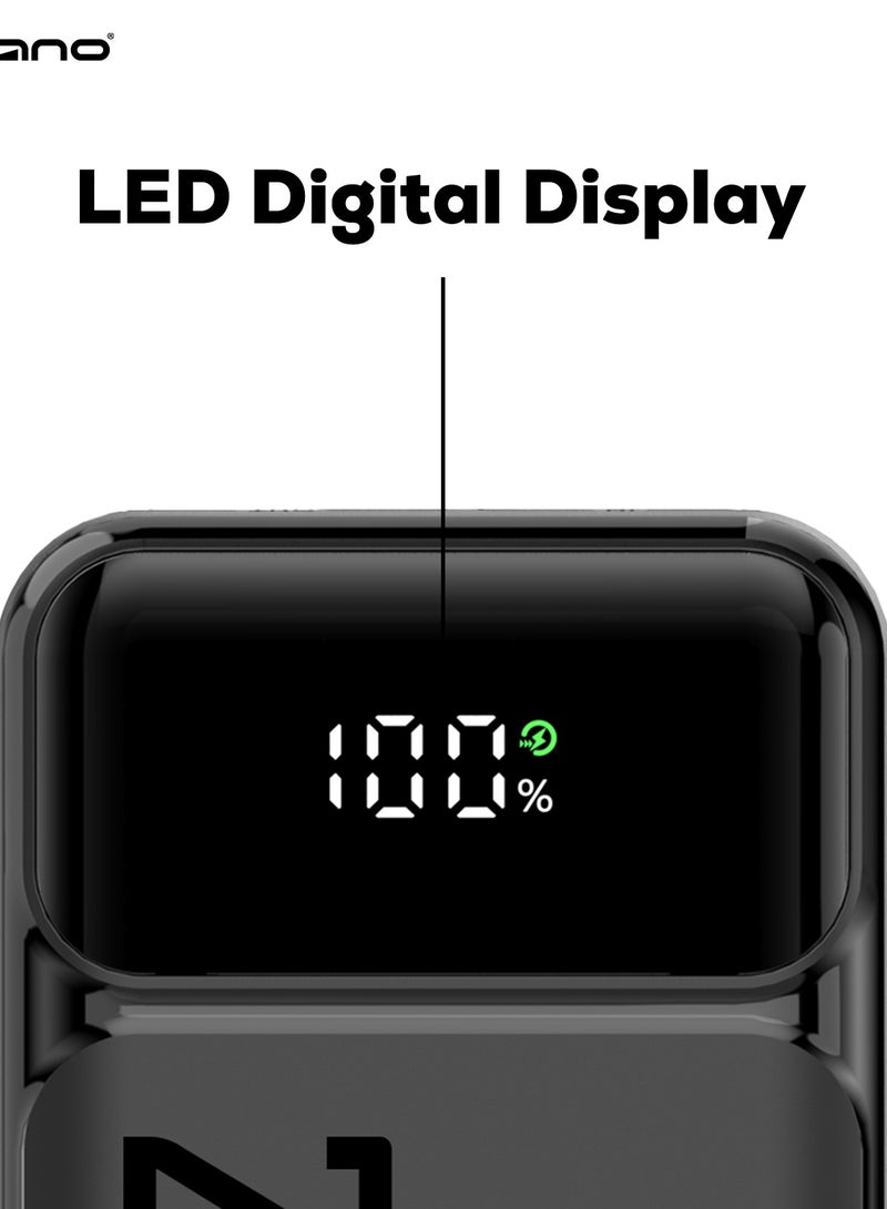 Volkano 20000 mAh Volkano Roma Series PD 22.5 W Power Bank – Simultaneous Charging for Smartphones, Tablets, Gaming Devices – Compact, Travel-Friendly Design, LED Digital Display, Black - Image 4