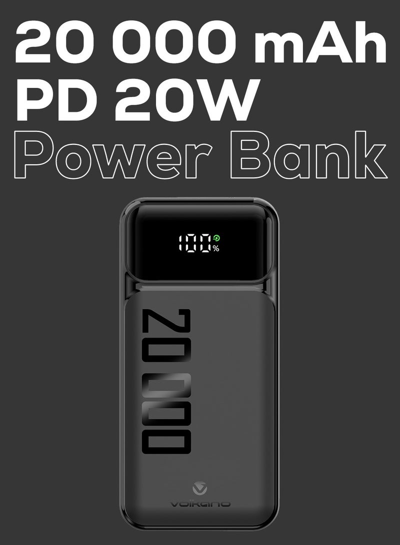 Volkano 20000 mAh Volkano Roma Series PD 22.5 W Power Bank – Simultaneous Charging for Smartphones, Tablets, Gaming Devices – Compact, Travel-Friendly Design, LED Digital Display, Black - Image 2