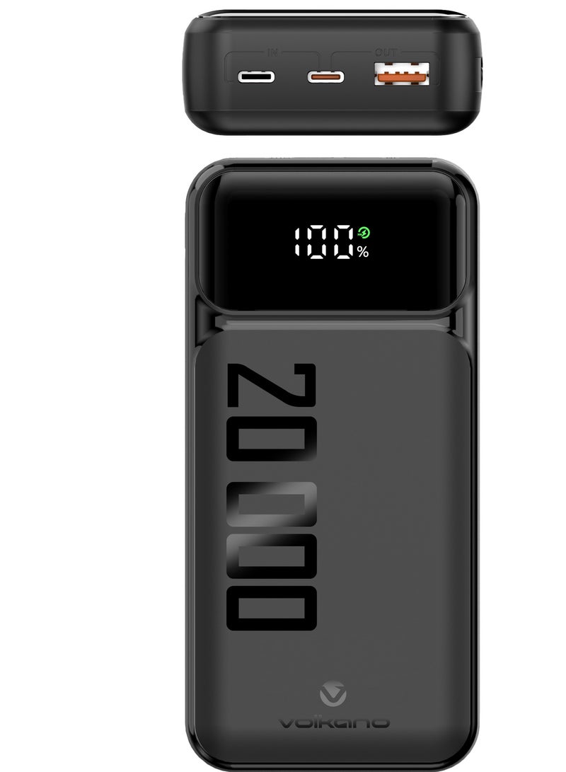 Volkano 20000 mAh Volkano Roma Series PD 22.5 W Power Bank – Simultaneous Charging for Smartphones, Tablets, Gaming Devices – Compact, Travel-Friendly Design, LED Digital Display, Black - Image 1