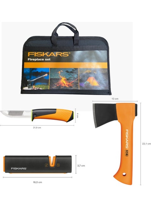 Fireplace Set Chopping Axe Xxs-X5 + Heavy Duty Knife with Sharpener + Axe and Knife Sharpener