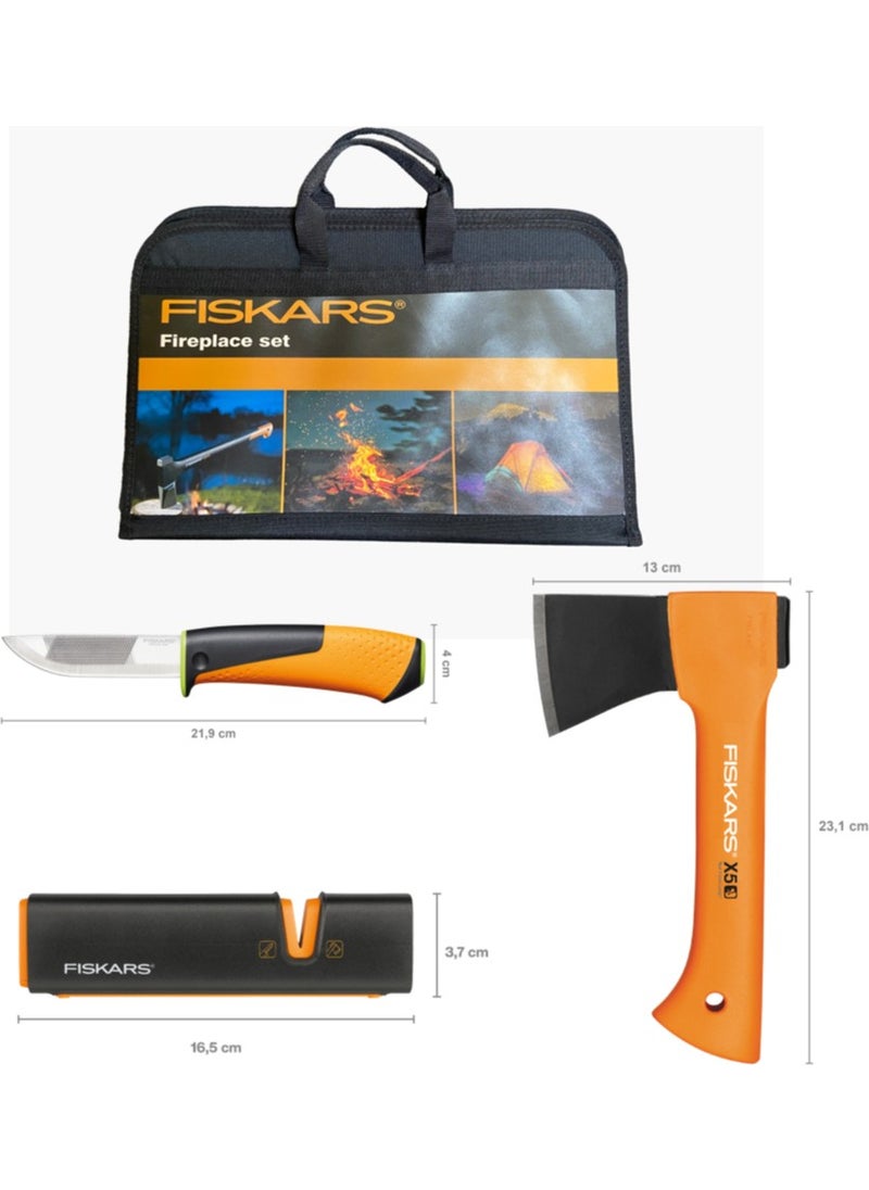 Fiskars - Fireplace Set Chopping Axe Xxs-X5 + Heavy Duty Knife with Sharpener + Axe and Knife Sharpener - Image 1