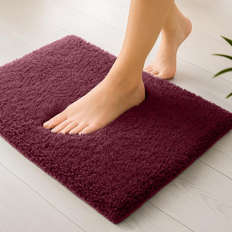 enera Microfibre Bath Mat | Soft & Absorbent 1700 GSM | Non-Slip Latex Backing | Quick Dry, Washable Multipurpose Floor Mat for Bathroom, Bedroom, Kitchen & Home (Stello 40 x 60 cm) (Ruby Maroon) - Image 1