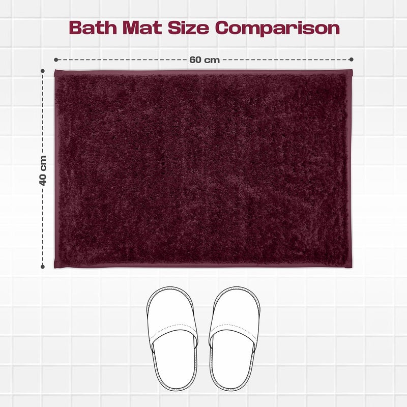 enera Microfibre Bath Mat | Soft & Absorbent 1700 GSM | Non-Slip Latex Backing | Quick Dry, Washable Multipurpose Floor Mat for Bathroom, Bedroom, Kitchen & Home (Stello 40 x 60 cm) (Ruby Maroon) - Image 2