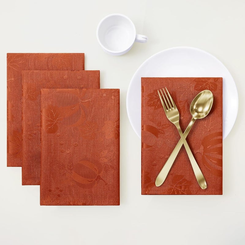 Smiry Thanksgiving Napkins Set of 4 18x18 Inch Waterproof Fabric Fall Napkins Autumn Pumpkin Damask Napkins for Harvest Parties and Holiday Dinner Terracotta - Image 2
