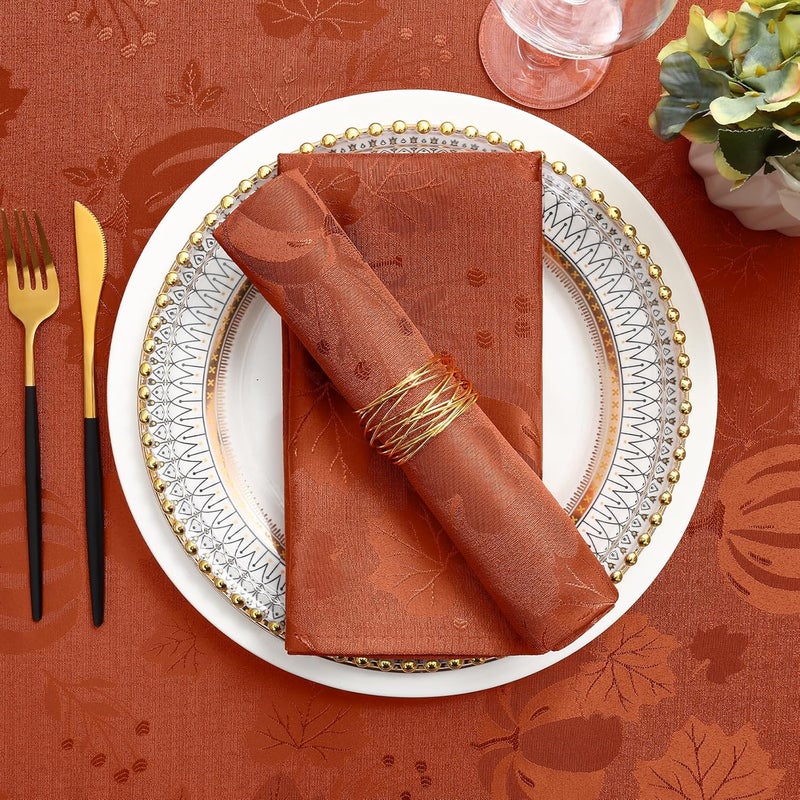 Smiry Thanksgiving Napkins Set of 4 18x18 Inch Waterproof Fabric Fall Napkins Autumn Pumpkin Damask Napkins for Harvest Parties and Holiday Dinner Terracotta - Image 3