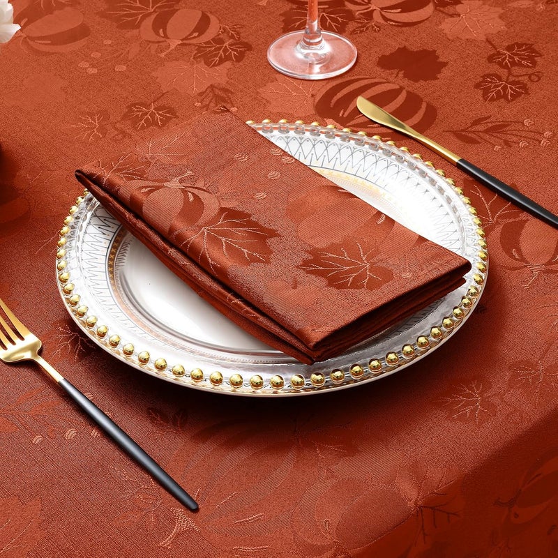 Smiry Thanksgiving Napkins Set of 4 18x18 Inch Waterproof Fabric Fall Napkins Autumn Pumpkin Damask Napkins for Harvest Parties and Holiday Dinner Terracotta - Image 4