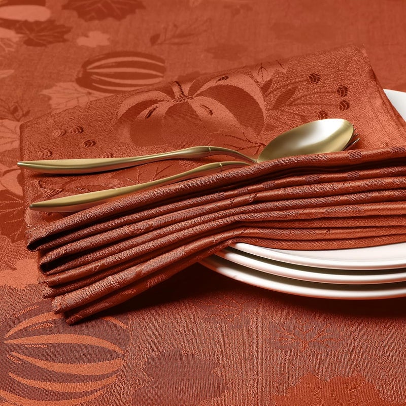 Smiry Thanksgiving Napkins Set of 4 18x18 Inch Waterproof Fabric Fall Napkins Autumn Pumpkin Damask Napkins for Harvest Parties and Holiday Dinner Terracotta - Image 5