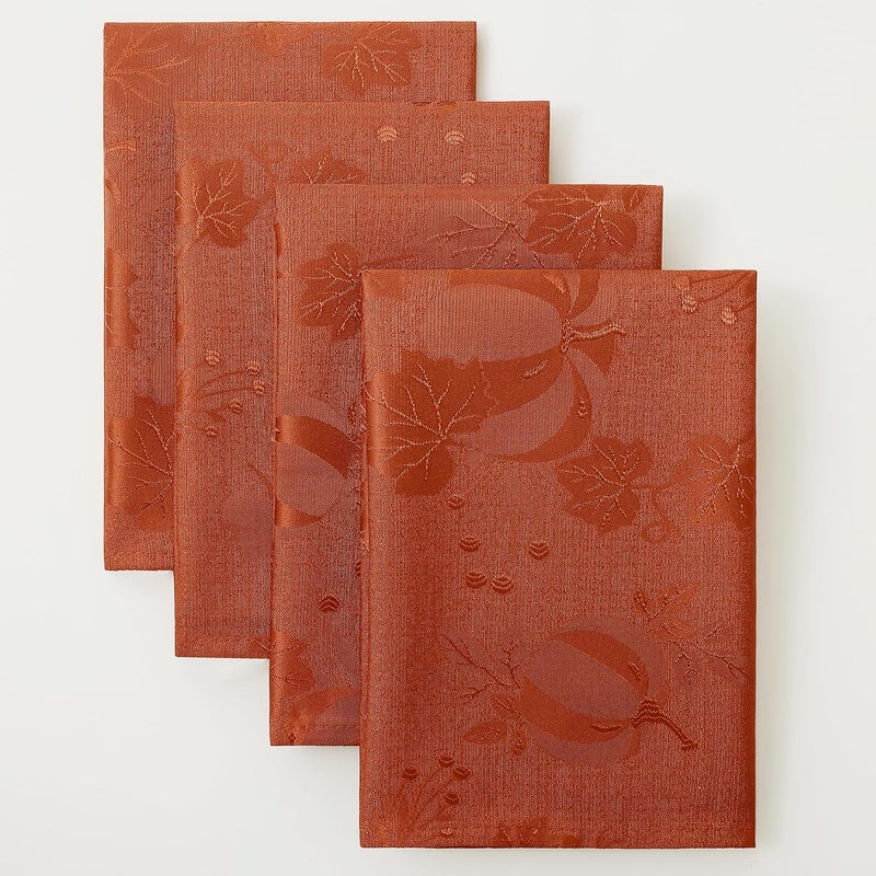 Smiry Thanksgiving Napkins Set of 4 18x18 Inch Waterproof Fabric Fall Napkins Autumn Pumpkin Damask Napkins for Harvest Parties and Holiday Dinner Terracotta - Image 1