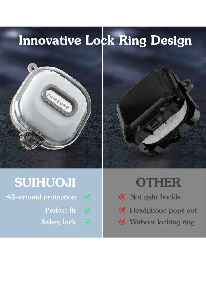 Clear Lockable Case for Samsung Galaxy Buds 2, Pro 2, Live & Pro - Hard Shell Protector with Lanyard & Keychain Accessories  - Image 5