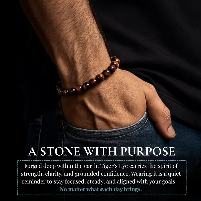 Cherry Tree Collection Tigers Eye Bracelet â€“ Gemstone Beads for Women & Men - Promote Protection, Courage, Focus, Balance & Good Luck â€“ Available in Small, Medium, Large Sizes â€“ 8mm Round Bead - Medium - Image 2