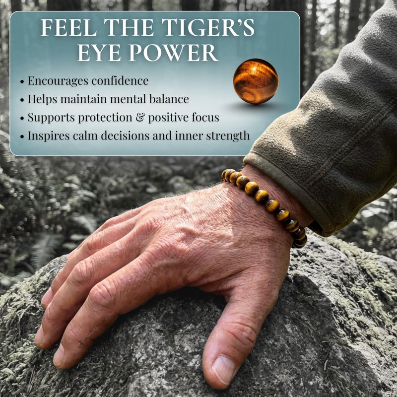 Cherry Tree Collection Tigers Eye Bracelet â€“ Gemstone Beads for Women & Men - Promote Protection, Courage, Focus, Balance & Good Luck â€“ Available in Small, Medium, Large Sizes â€“ 8mm Round Bead - Medium - Image 3