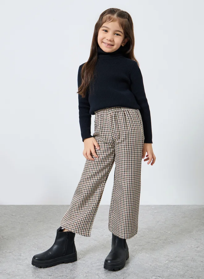 Styli Checked Elastic Waist Pants