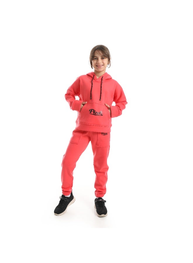 Girls' winter Melton tracksuit with chest print