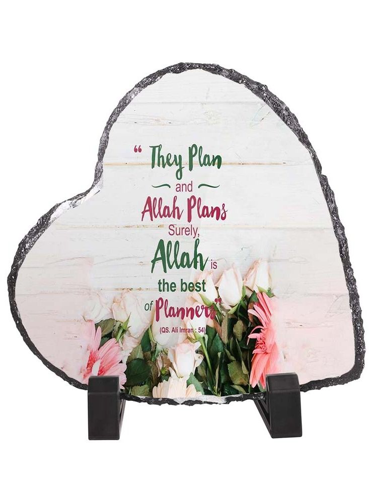 Service Zone Protective Printed White Heart Shape Marble Photo Frame for Table Top They Plan And Allah Plans Surely Allah Is The Best Of Planner