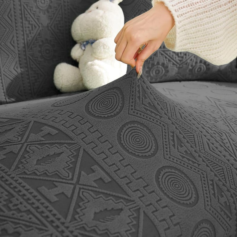 Lukzer Universal 3 Seater Jacquard Sofa Cover with 2 Cushion Covers Soft Touching Flexible Stretch Slipcover (Pastel Dark Grey Tribal Pattern/SC-137-03/180-230cm) (220 GSM) - Image 5