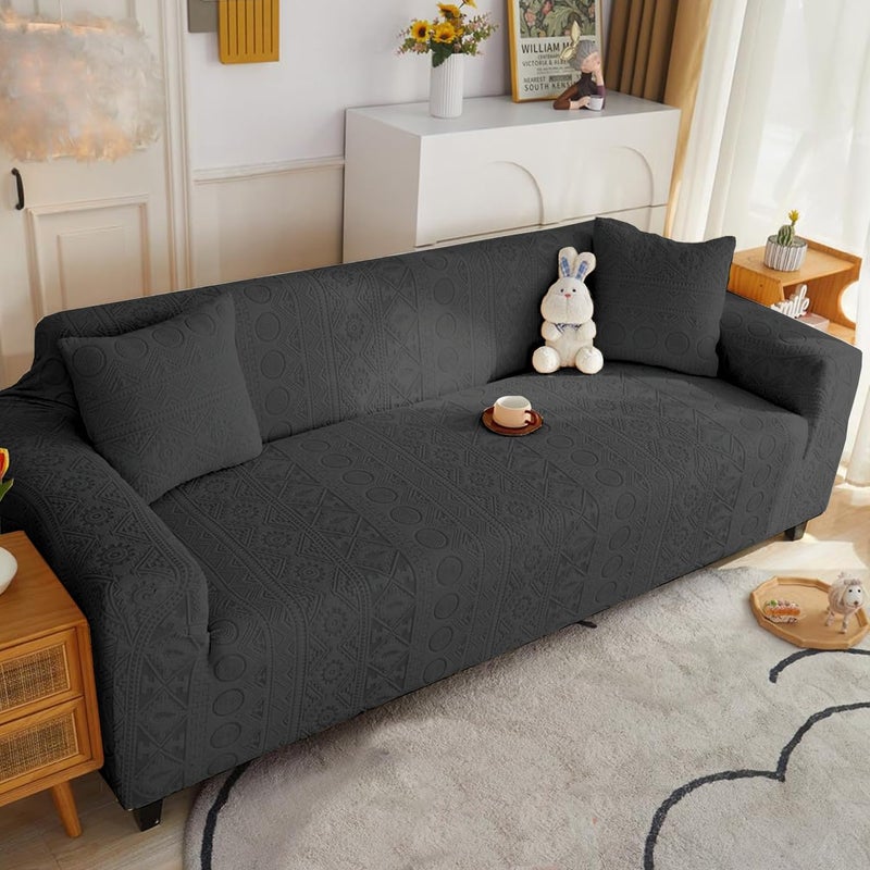 Lukzer Universal 3 Seater Jacquard Sofa Cover with 2 Cushion Covers Soft Touching Flexible Stretch Slipcover (Pastel Dark Grey Tribal Pattern/SC-137-03/180-230cm) (220 GSM) - Image 1