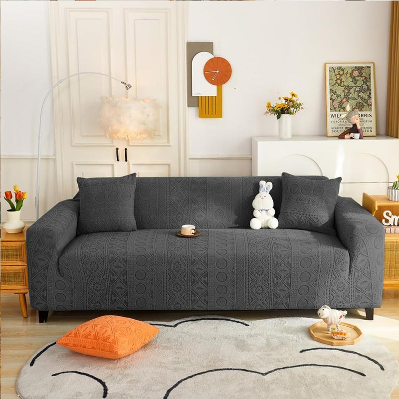 Lukzer Universal 3 Seater Jacquard Sofa Cover with 2 Cushion Covers Soft Touching Flexible Stretch Slipcover (Pastel Dark Grey Tribal Pattern/SC-137-03/180-230cm) (220 GSM) - Image 4