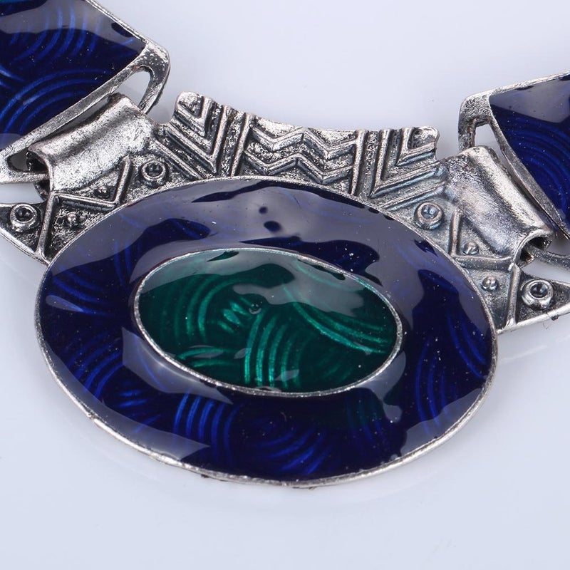 YAZILIND Ethnic Dark Blue Green Embossed Bib Collar Earrings Necklace Jewelry Set Women - Image 4