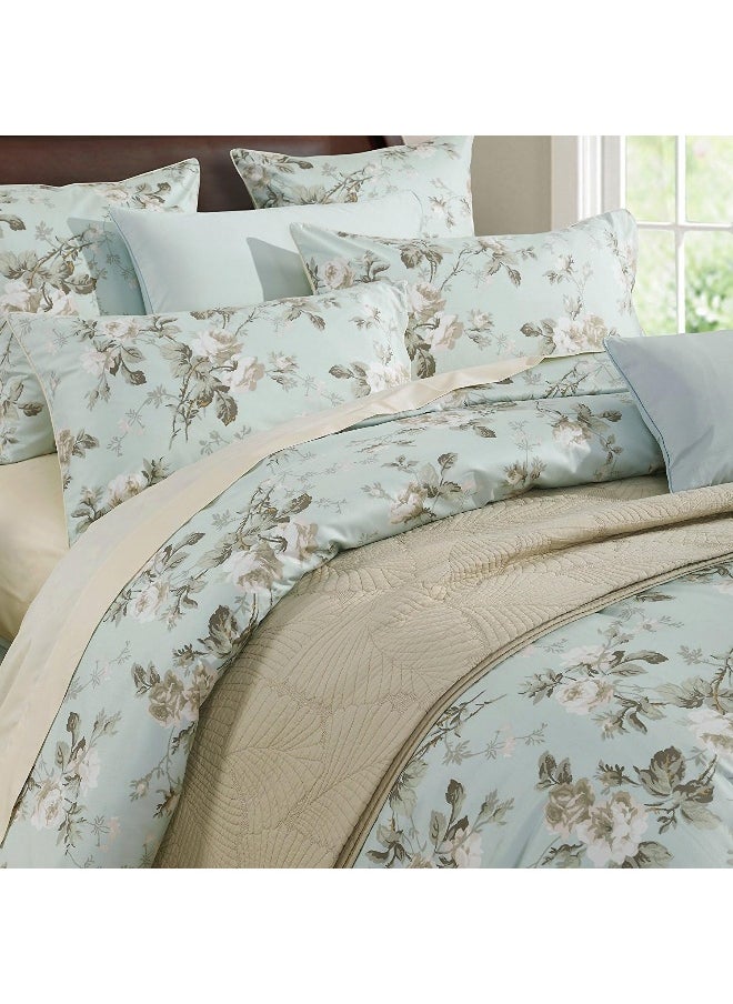 Brandream Brandream French Country Garden Toile Floral Printed Duvet Quilt Cover Cotton Bedding Set Asian Style Tapestry Pattern Chinoiserie Peony Blossom Tree Branches Multicolored Design (Full, Mint Green)  - Image 1