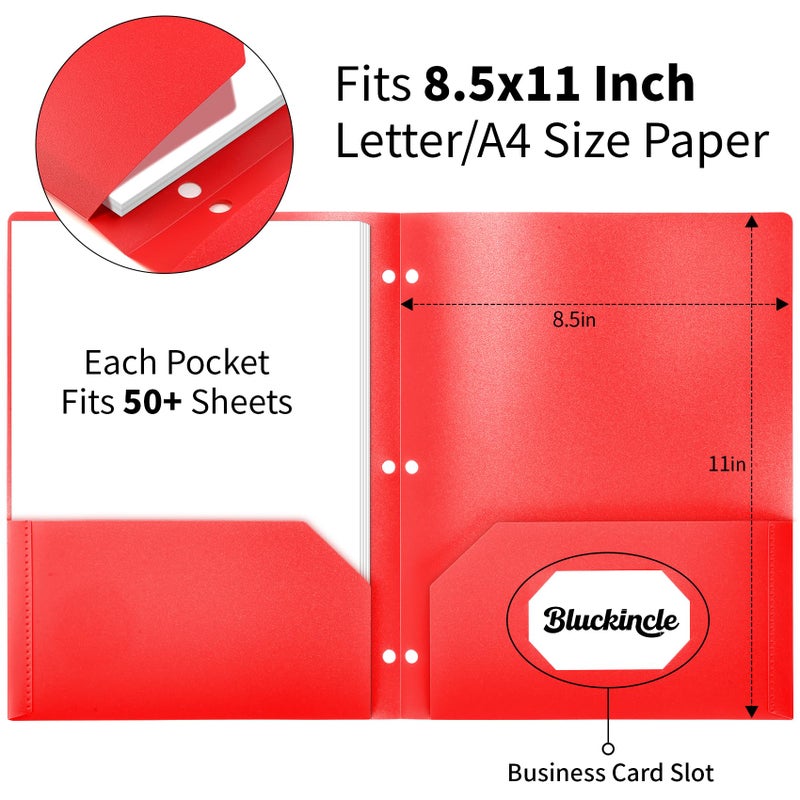 Bluckincle Plastic Folders with Pockets 3 Hole Punched, Pocket Folders for 3 Ring Binder, 6 Pack Colored File Folder for School, Office, Documents, Filing Cabinet, 2 Pocket Blinder Folder with Holes - Image 3