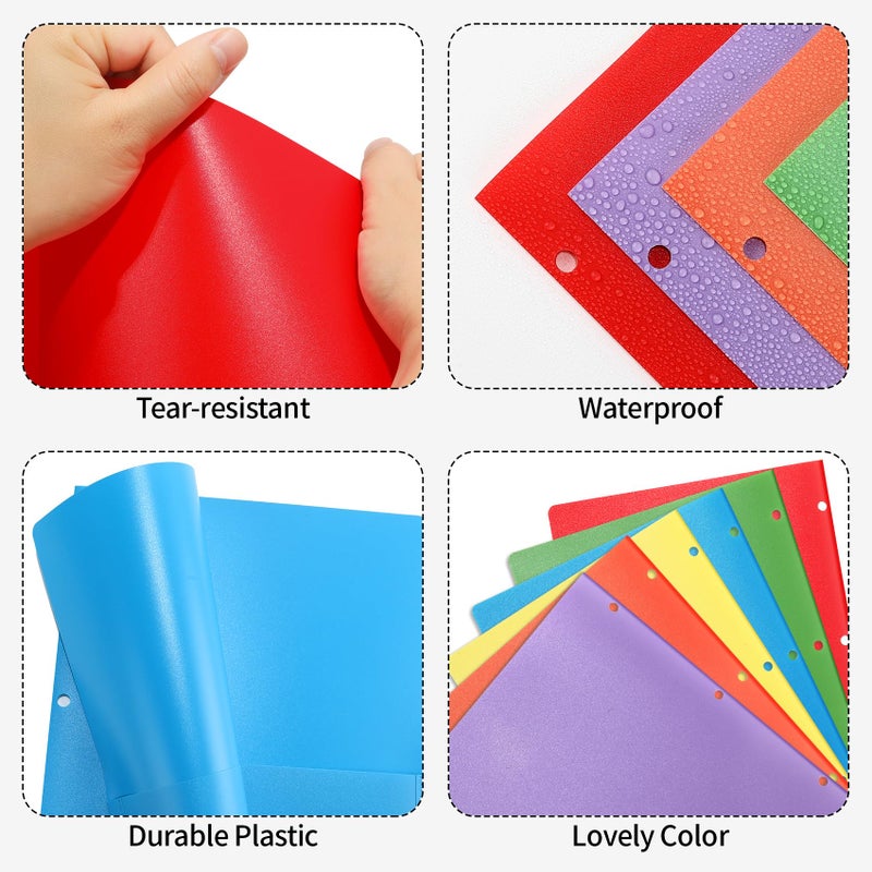 Bluckincle Plastic Folders with Pockets 3 Hole Punched, Pocket Folders for 3 Ring Binder, 6 Pack Colored File Folder for School, Office, Documents, Filing Cabinet, 2 Pocket Blinder Folder with Holes - Image 5