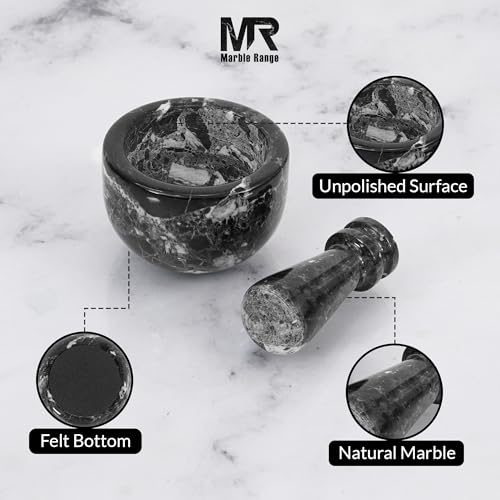 MARBLE RANGE Marble Mortar and Pestle Set 3 Inch Black Handmade Garlic Crusher & Herb Grinder Bowl Stone Mortar, Small Spice Grinder, Pestle and Mortar for Kitchen, Natural Marble Grinding Bowl - Image 5