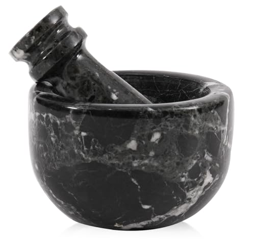 MARBLE RANGE Marble Mortar and Pestle Set 3 Inch Black Handmade Garlic Crusher & Herb Grinder Bowl Stone Mortar, Small Spice Grinder, Pestle and Mortar for Kitchen, Natural Marble Grinding Bowl - Image 1