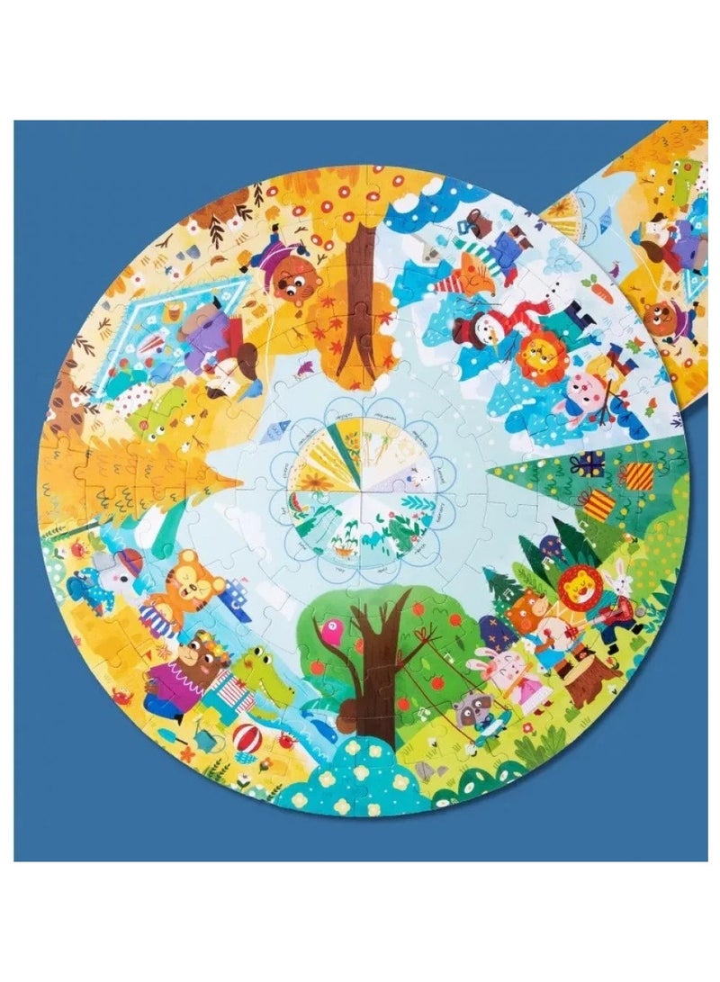 Educational Puzzle for Kids – Four Seasons Theme – 88 Colorful Round Pieces  - Image 1