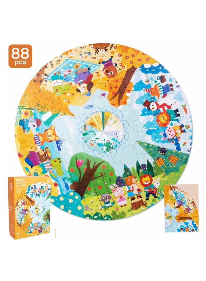Educational Puzzle for Kids – Four Seasons Theme – 88 Colorful Round Pieces  - Image 3