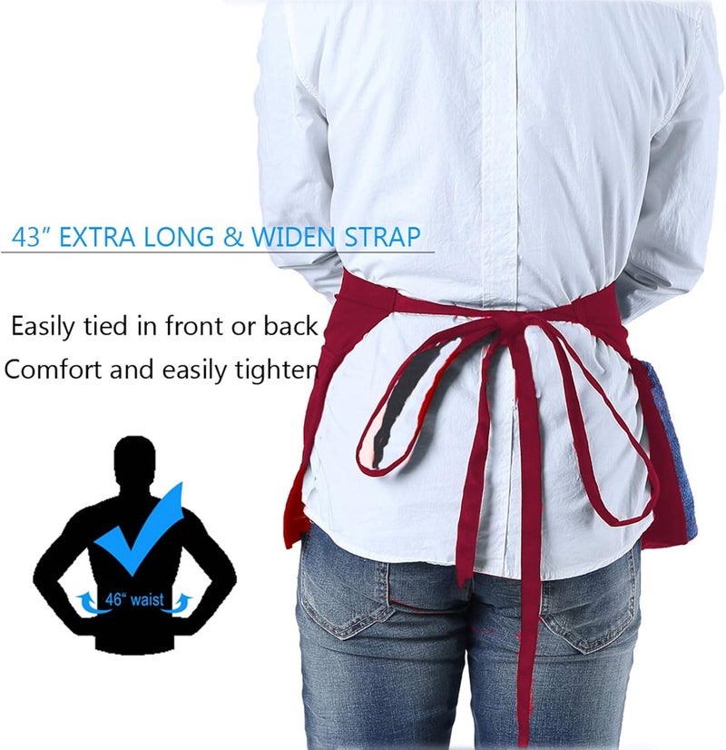 BOHARERS Waist Apron with 3 Pockets - Black Waitress Waiter Server Short Aprons - Image 3