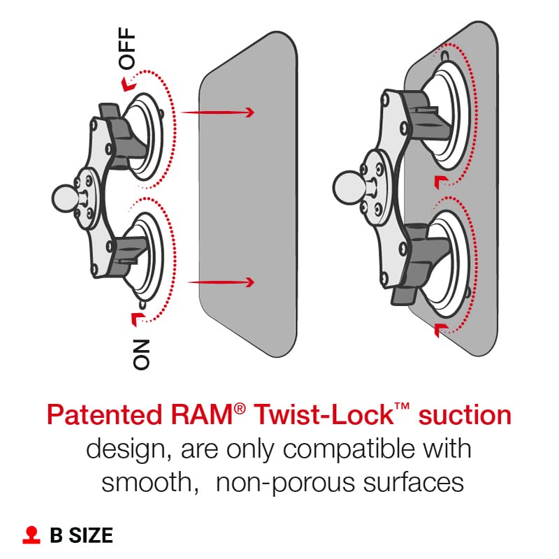 RAM Mounts قاعدة مزدوجة من أكواب الشفط بتقنية التدوير من RAM Mounts مع كرة RAM-B-189B-202U بحجم 1" - Image 2