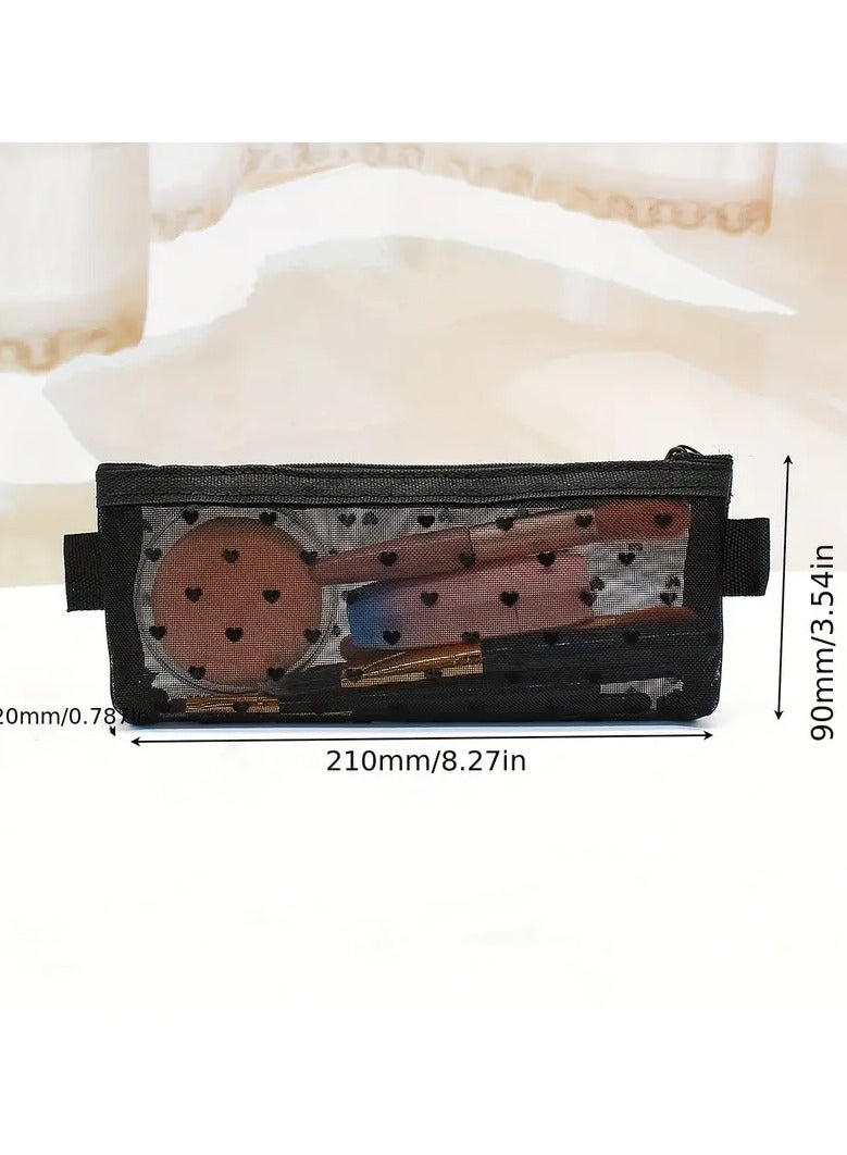 LANGMANNI حقيبة مستحضرات التجميل بشبكة بنمط قلب، منظم فرش المكياج الشفاف المحمول للسفر، حقيبة تخزين أحمر الشفاه للنساء - Image 4