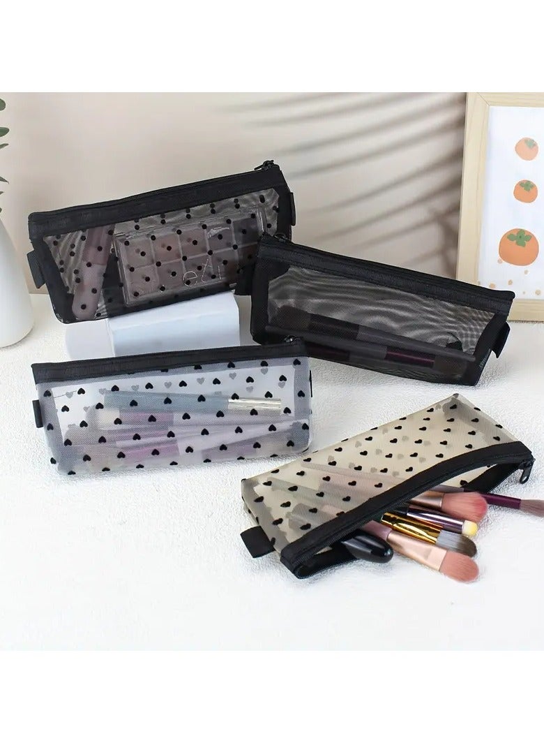 LANGMANNI حقيبة مستحضرات التجميل بشبكة بنمط قلب، منظم فرش المكياج الشفاف المحمول للسفر، حقيبة تخزين أحمر الشفاه للنساء - Image 5