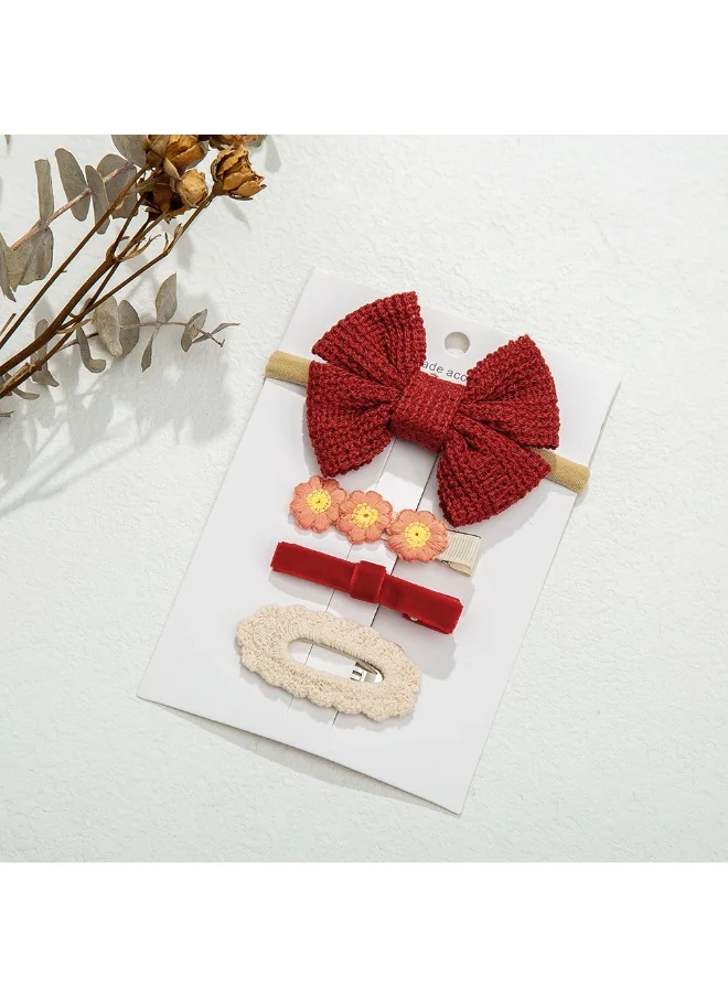 دىدانيالا Eira Ribbon Bow Clip Set with Ponytail For Babies and Girls - Maroon