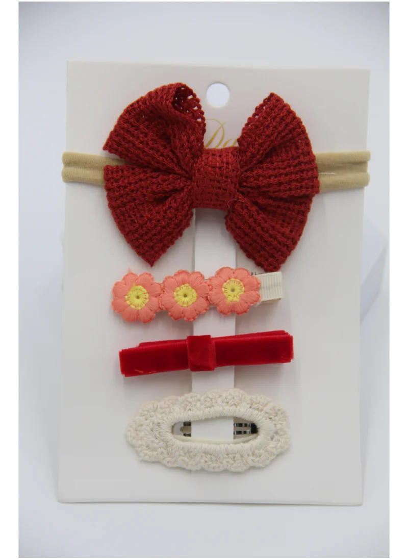 دىدانيالا Eira Ribbon Bow Clip Set with Ponytail For Babies and Girls - Maroon
