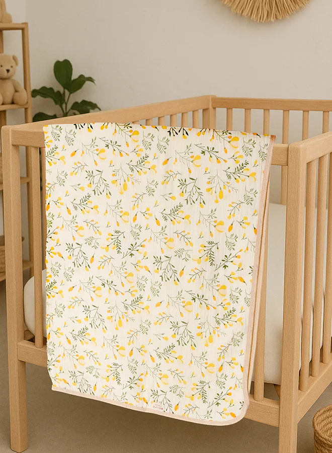 LITTLE SURPRISE BOX Little Surprise Box,Yellow Flower muslin cotton blanket with 2 matching Napkins for Newborn & Infants