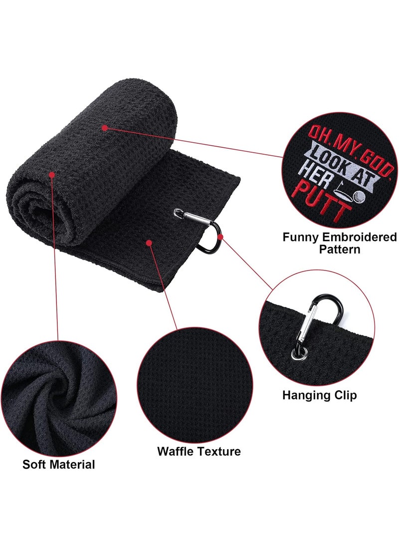 Moukeren Moukeren 3 Pack Funny Golf Embroidered Towels for Bags with Clip Golf Gift for Men Women Birthday Fan Retirement Black Hot Pink PinkElegant Style  - Image 3