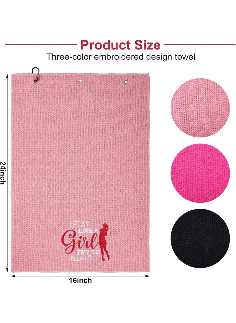 Moukeren Moukeren 3 Pack Funny Golf Embroidered Towels for Bags with Clip Golf Gift for Men Women Birthday Fan Retirement Black Hot Pink PinkElegant Style  - Image 2