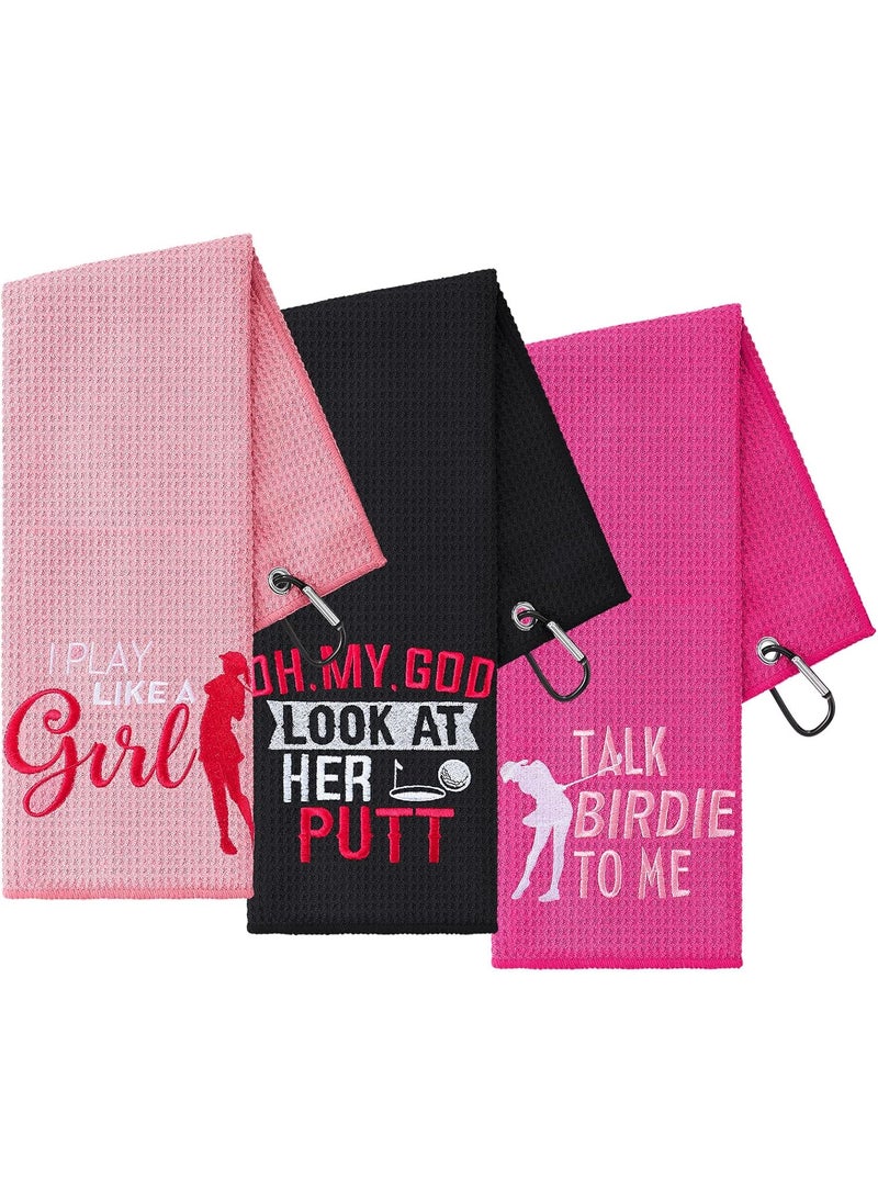 Moukeren Moukeren 3 Pack Funny Golf Embroidered Towels for Bags with Clip Golf Gift for Men Women Birthday Fan Retirement Black Hot Pink PinkElegant Style  - Image 1
