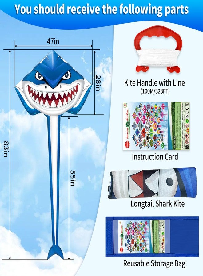 Hymaz Kites for Kids Ages 4-8 8-12, Large Shark Kite Easy to Fly for Kids & Adults, Beach Kites Toys with 328ft String and Handle, Beginner Kite for Boys Girls Outdoor Activities Summer Beach Games - Image 4