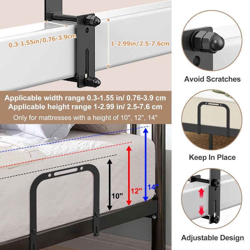 DELLAN Mattress Slide Stopper, Extra Tall Non-Slip Mattress Gripper Retainer Bar, Holder for 1.5 "x 2.9" Metal Bed Frame to Prevent Sliding (2 Pack) Bed Frame Accessory Only, Not a Mattress - Image 3