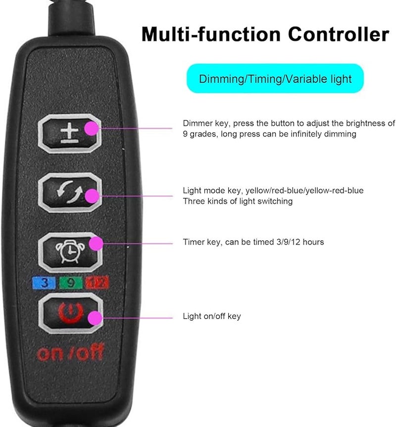 ضوء نبات USB كامل الطيف 30 واط ثلاث أنابيب مع تخفيف 9 تروس وجهاز توقيت 3H9H12H للزراعة الداخلية - Image 4