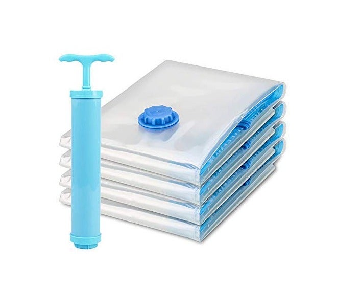 SMART SPACE SAVER PLASTIC VACUUM STORAGE BAG COMPRESSION REUSABLE ZIPLOCK BAGS 60X80CM4 PCS